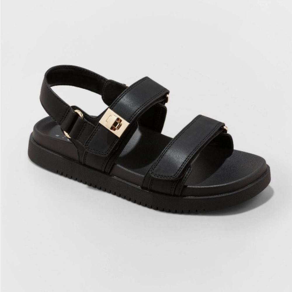 Women's Jonie Ankle Strap Footbed Sandals -
A New Day Black
